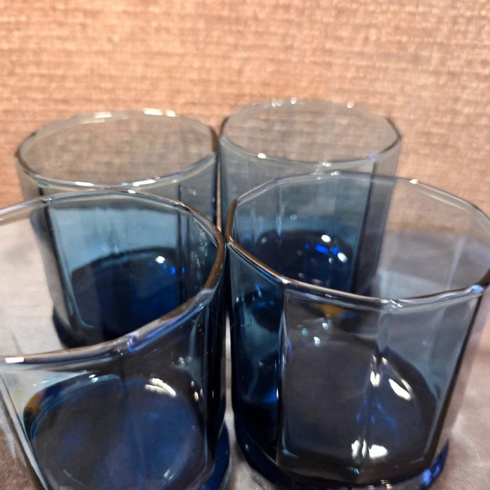 Vintage Set of 4 Anchor Hocking Essex Cobalt Blue Old Fashioned‎ 9oz Glasses